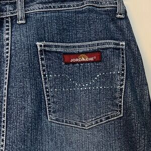 Jordache Dark Blue Denim skirt with Embellished Pocket vintage Sz 13
